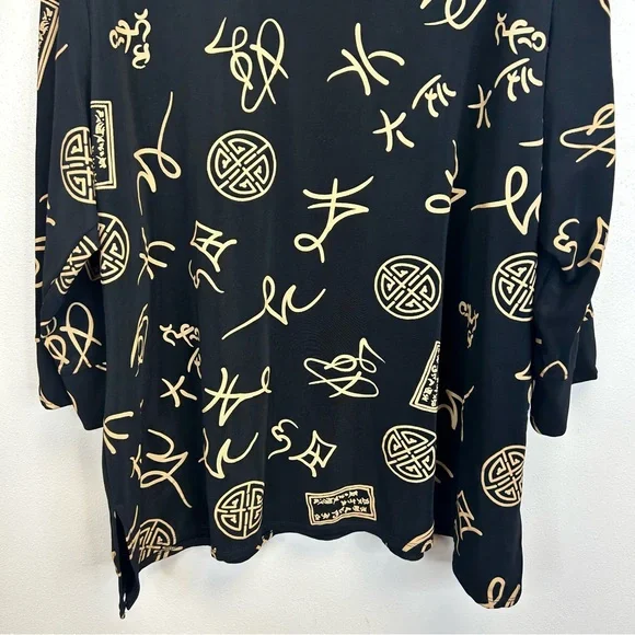 Whimsigoth Boho Black Tan Asian Inspired V-Neck Plus Size 3X Top Work Travel - Picture 10 of 11